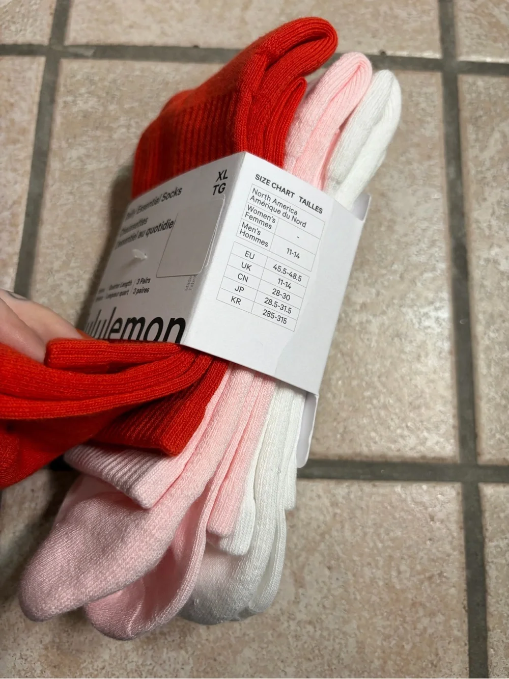 NWT Lululemon Daily Essential Socks *3 Pack Quarter Length Cherry Ember/Pink/Wht